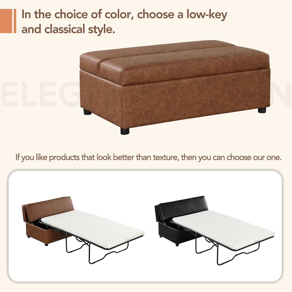 Twin Size Folding Ottoman Sleeper Bed with Mattress - Light Brown, Black, Dark Gray, White