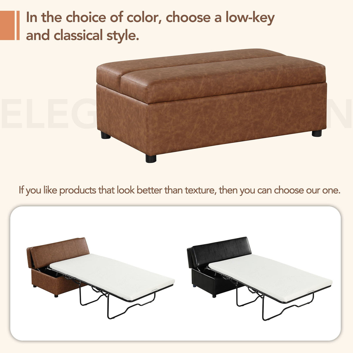 Twin Size Folding Ottoman Sleeper Bed with Mattress - Light Brown, Black, Dark Gray, White