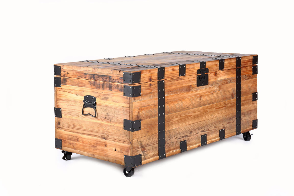 Trunk Table with Four Wheel Large Capacity Storage Coffee Table - Natural / Black