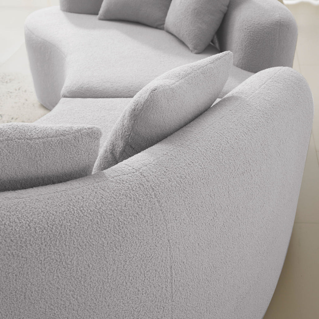 Curved 4 Seater Full Compression Sponge Sofa with Soft Upholstery - White or Gray
