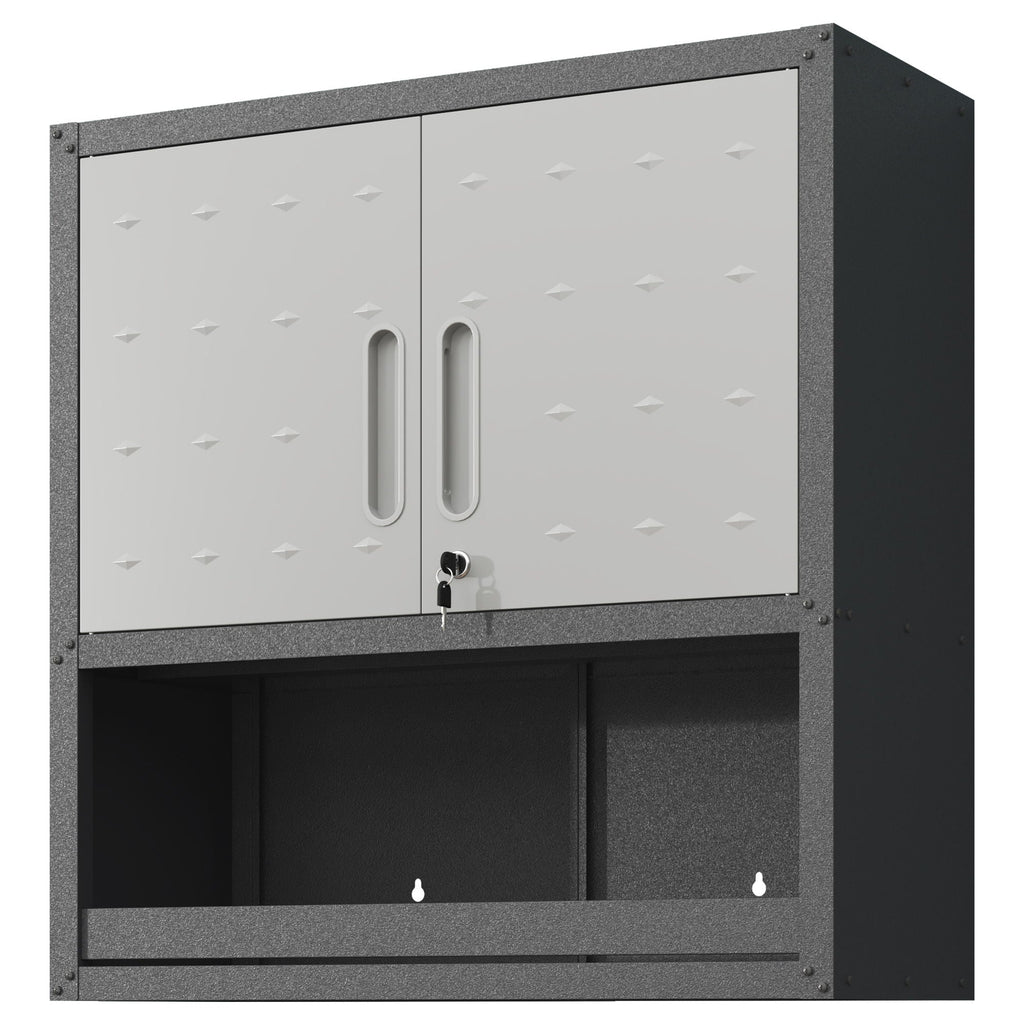 Metal Wall Mounted Tool Storage Cabinet with Locking Door - Gray