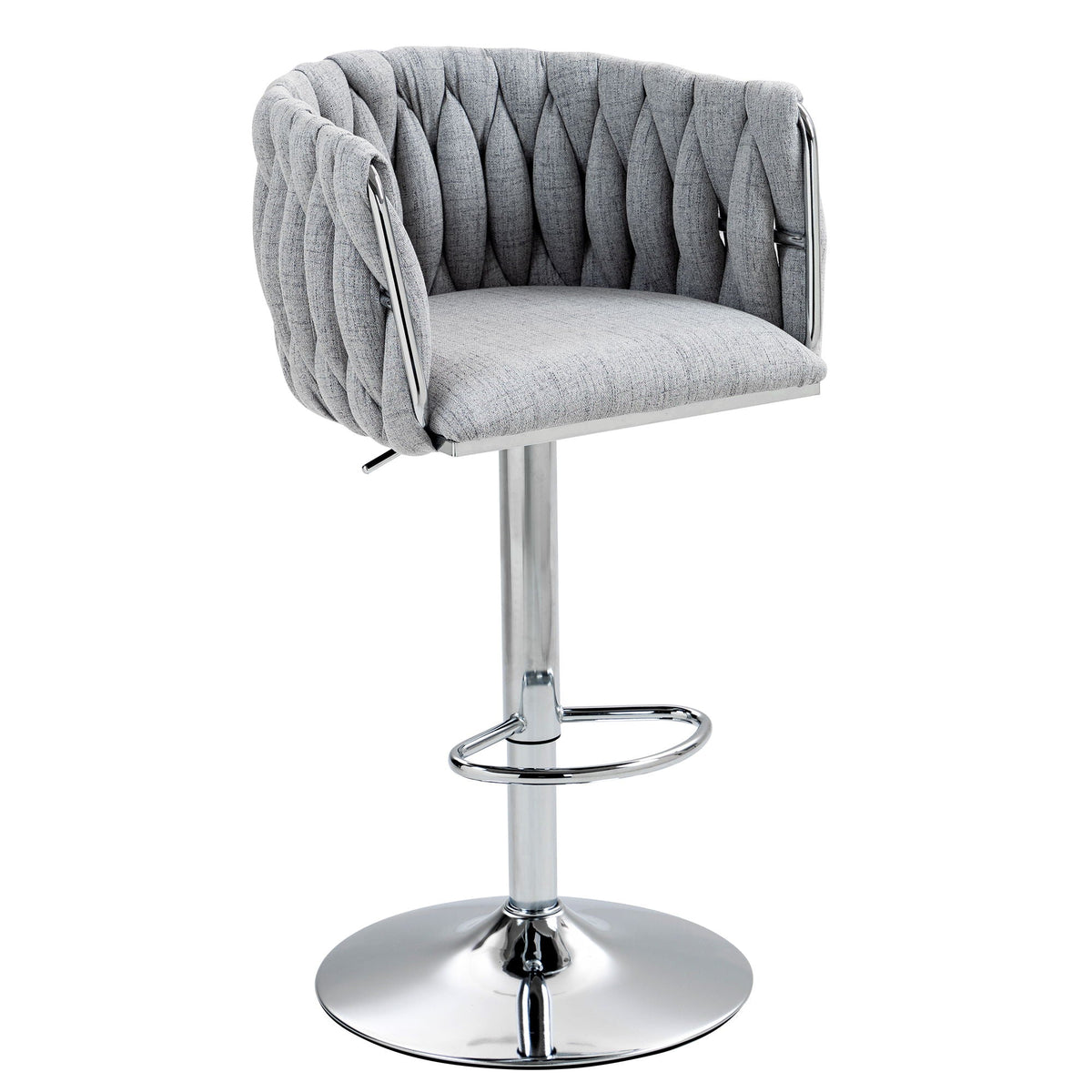 Adjustable Gray Counter Stools with 360° Swivel & Woven Back - Set of 2