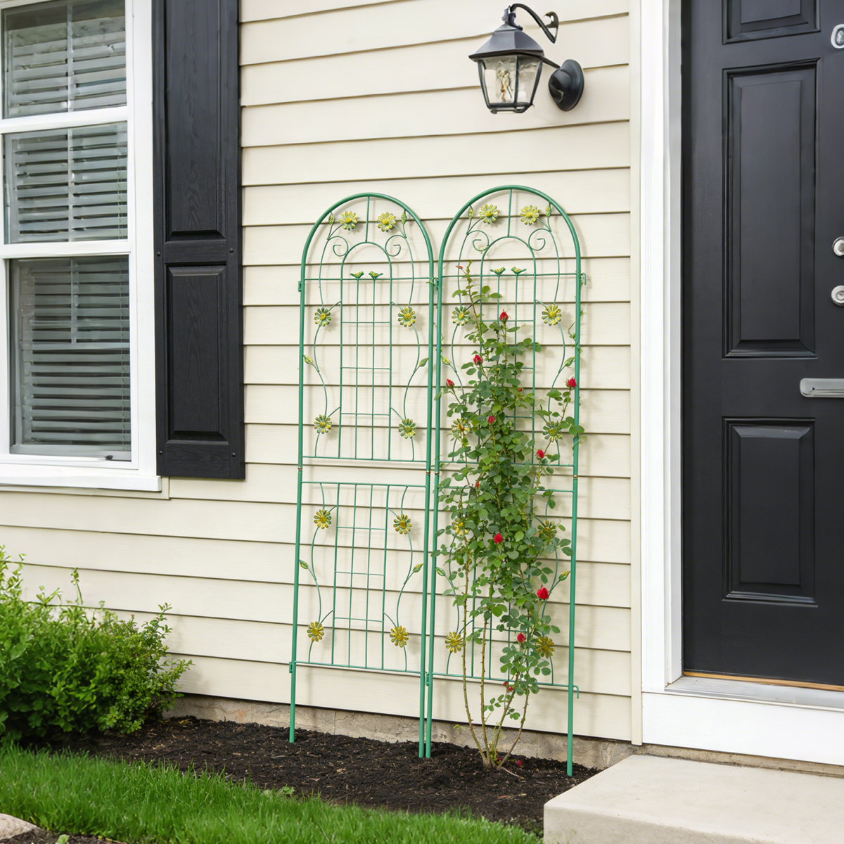 2 Pack Metal Garden Trellis with Rustproof Plant Support - Green or Cream White