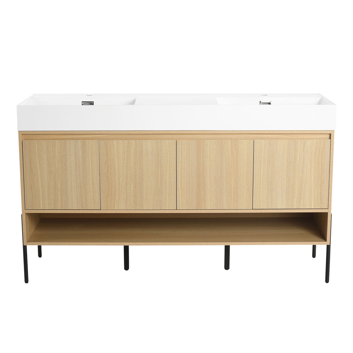 Modern Bathroom Vanity Combo with Single Resin Sink and Storage Cabinet - Light Brown