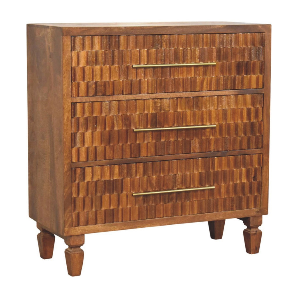 Solid Wood Cadiz Carved Chest with Handcrafted Detailing - Chestnut Finish