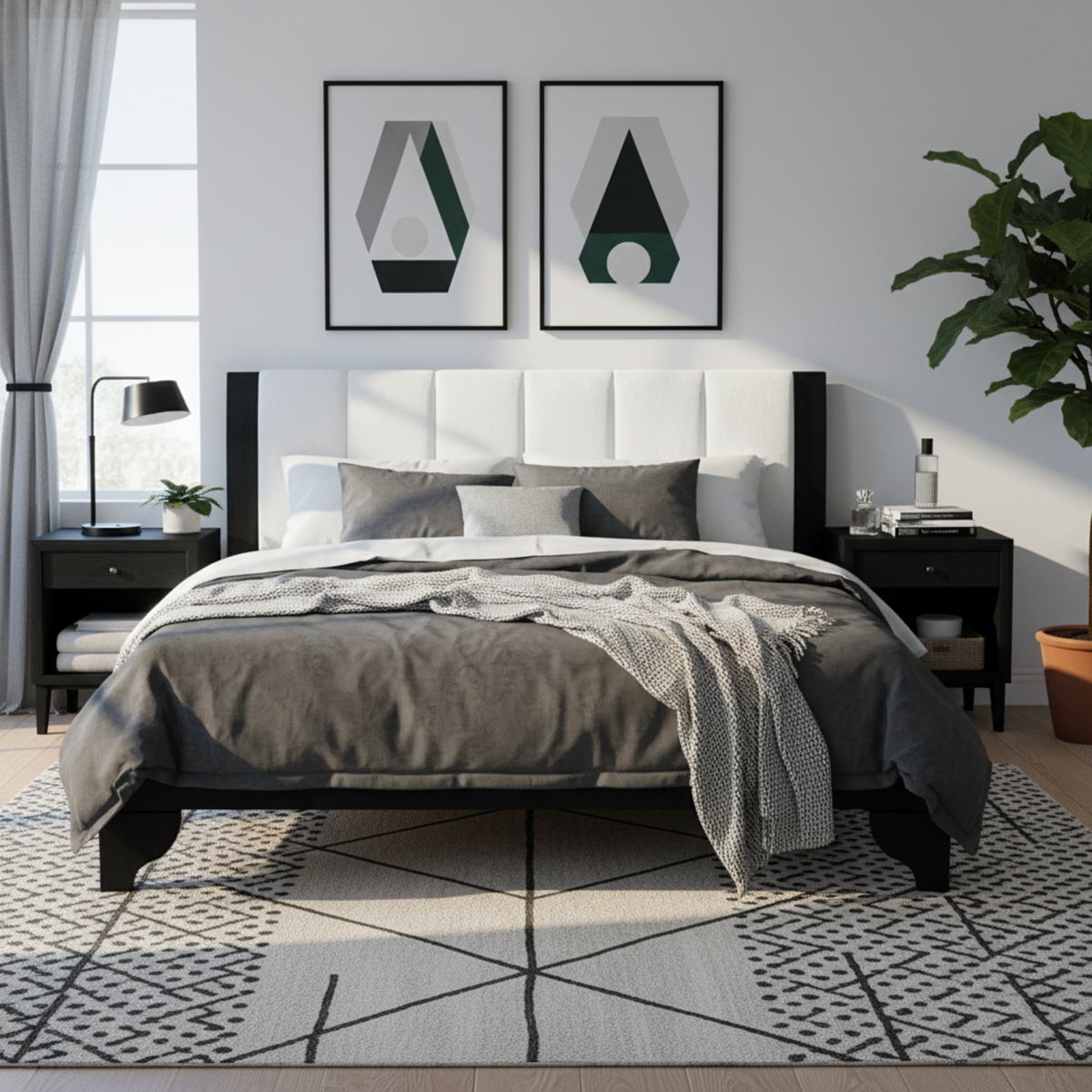 King Size Bed Frame with Reinforced Support - Black and White