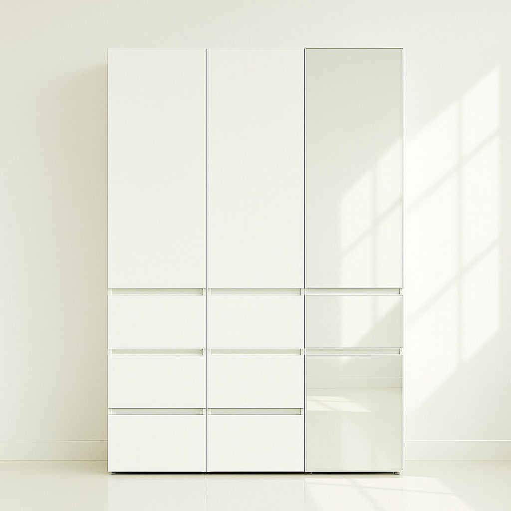 Slim Modular Closet Cabinet with Mirror - White