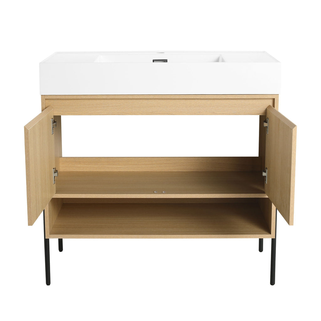 Modern Bathroom Vanity Combo with Single Resin Sink and Storage Cabinet - Light Brown