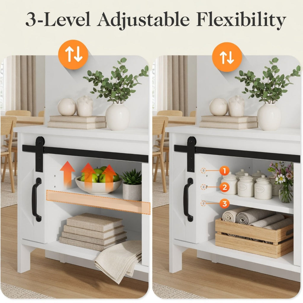 Farmhouse Entryway Table with Sliding Barn Door - Gray, Dark Gray, White, Black