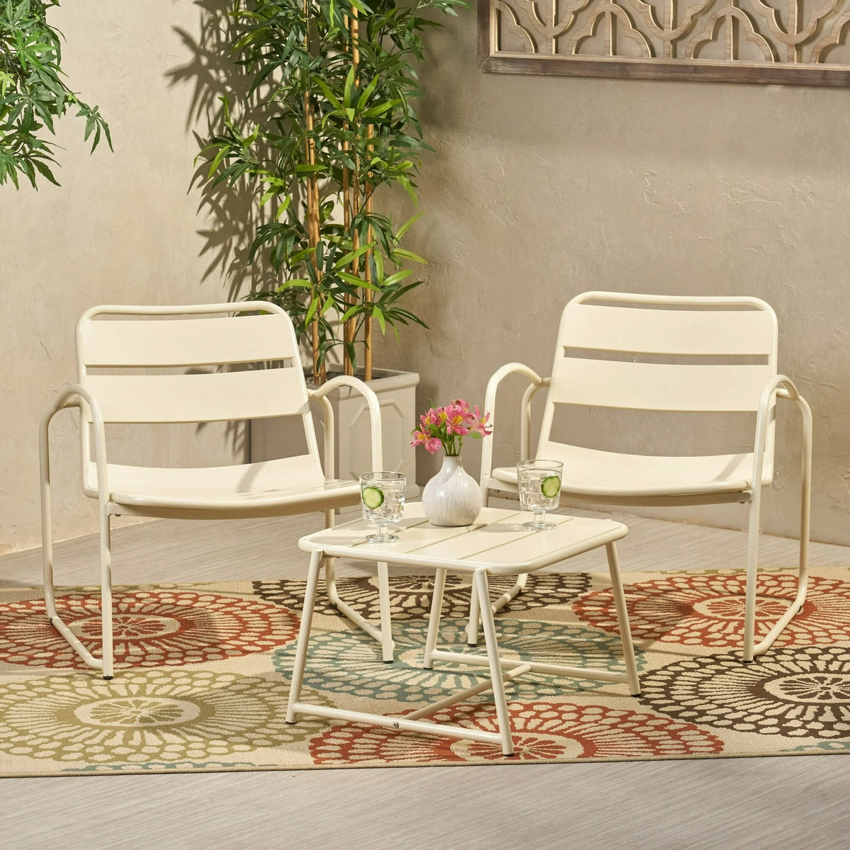 Conrad Chat Set Patio Furniture with Powder-Coated Iron Frames - Black