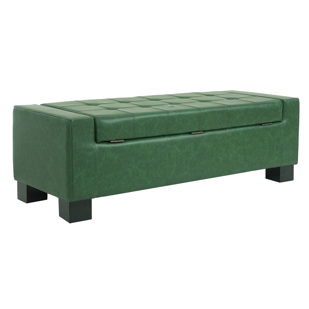 Green Storage Ottoman Bench with Solid Wood Legs - Green