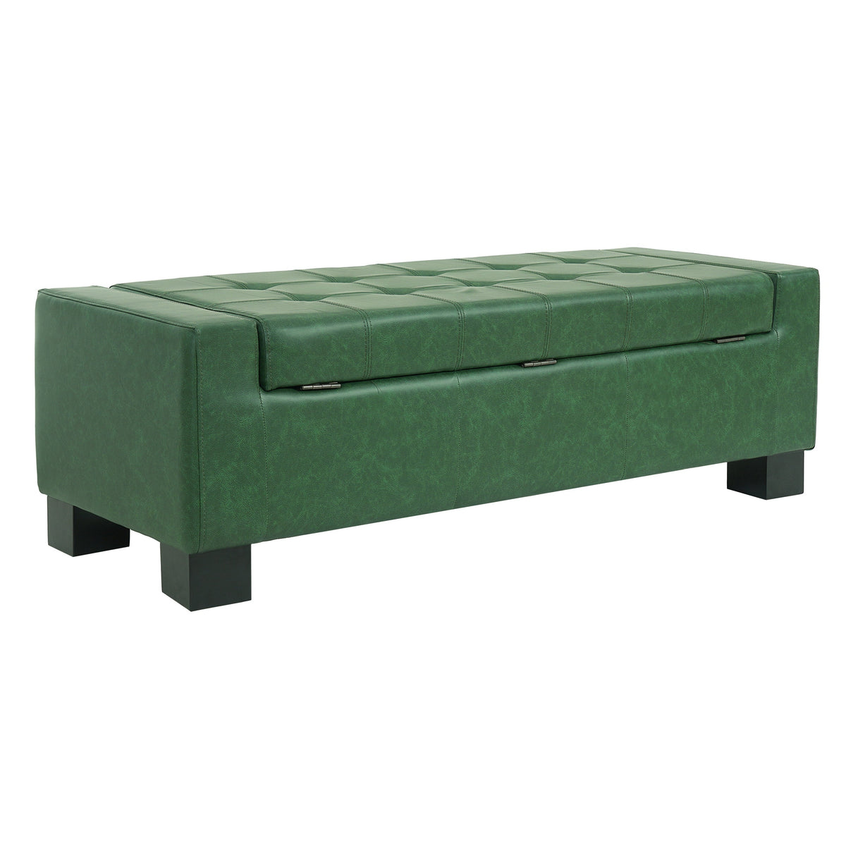 Green Storage Ottoman Bench with Solid Wood Legs - Green