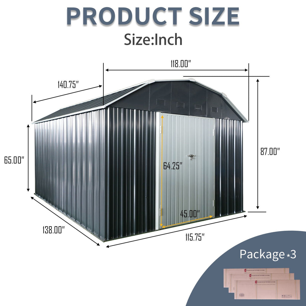 Outdoor Metal Storage Shed with Lockable Doors - Black