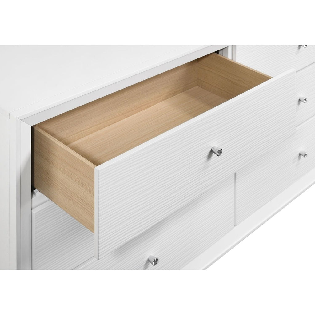 White Dresser & Mirror with Angled Legs and Round Knobs