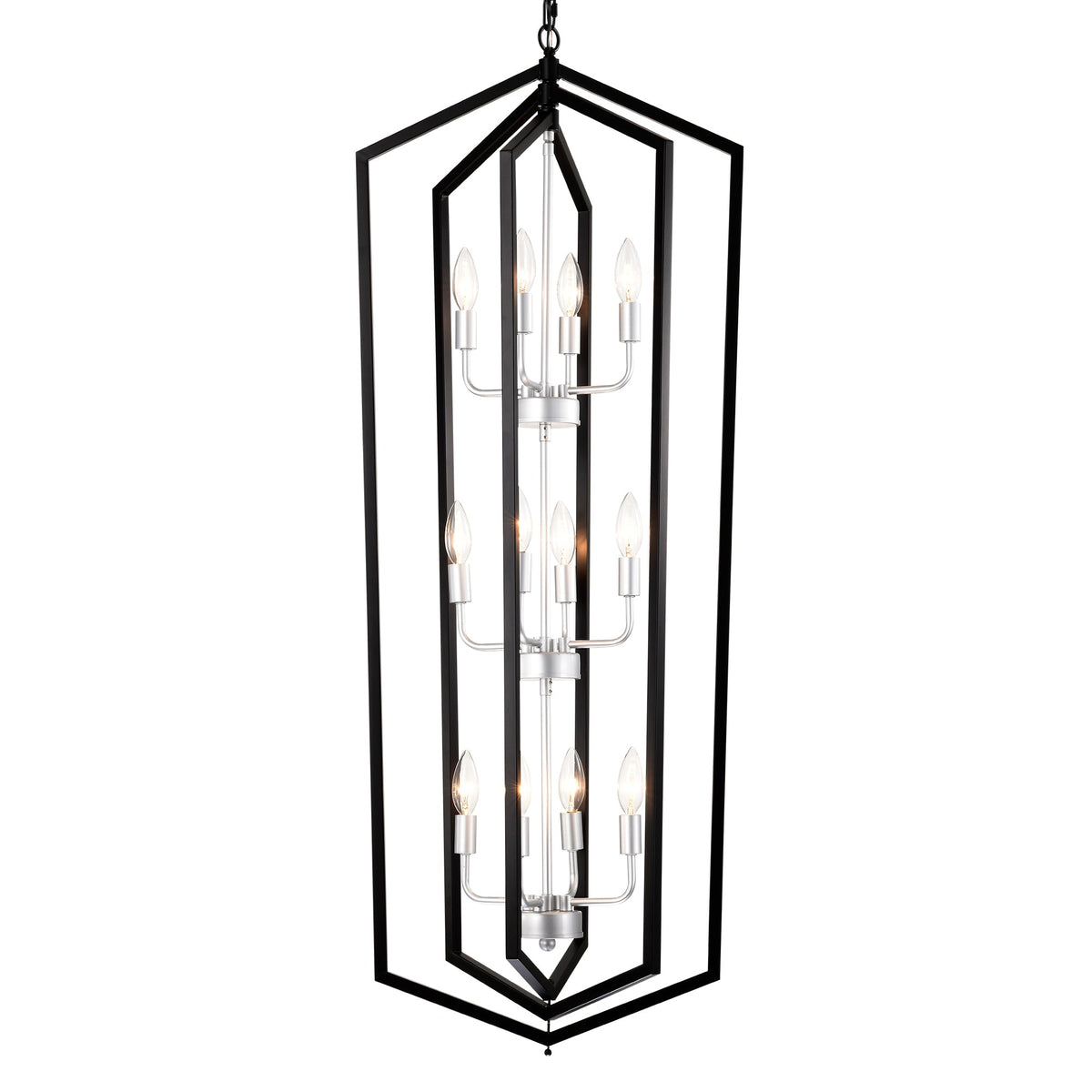12-Light Farmhouse Kitchen Chandelier with Matte Finish - Metal