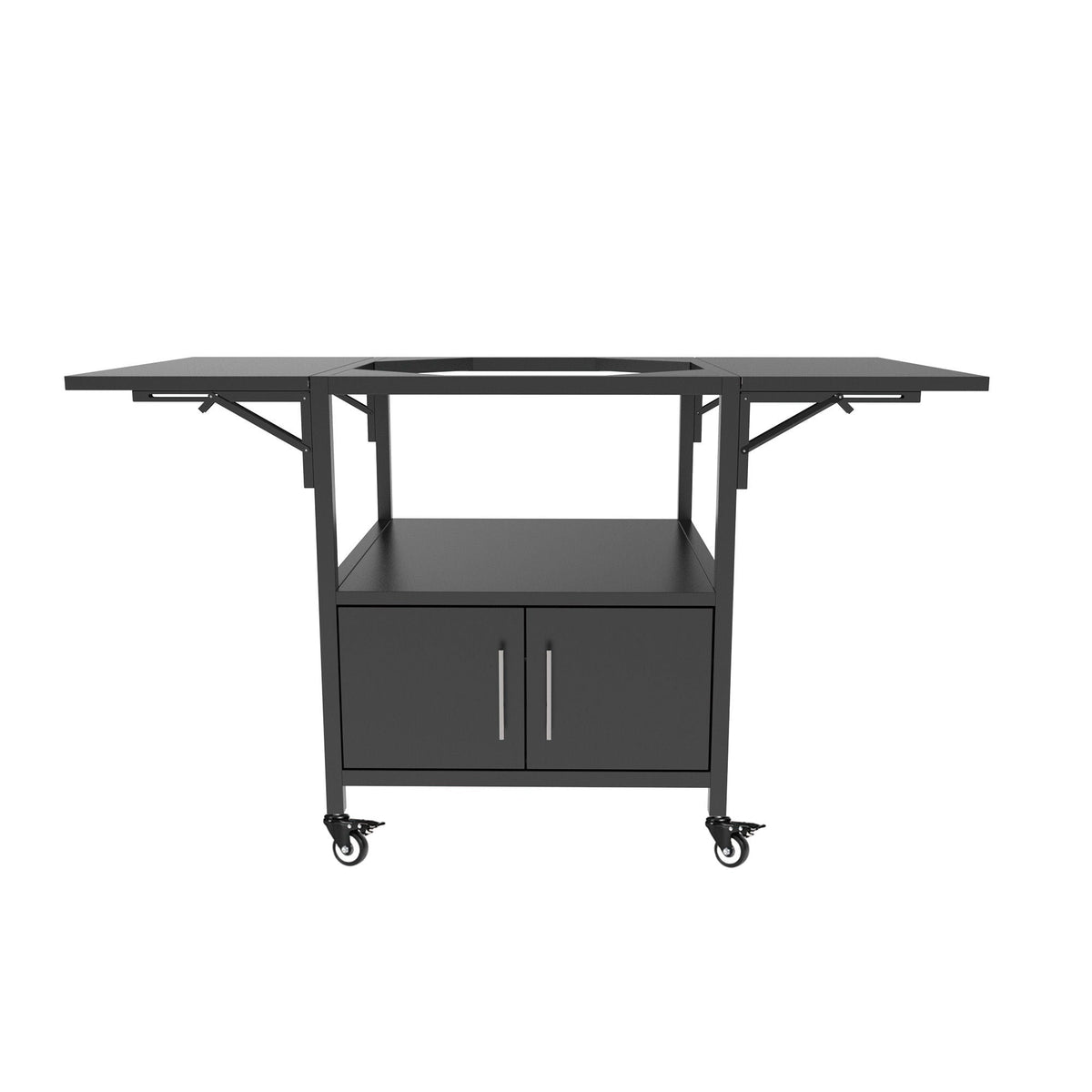 Outdoor Grill Table for Big Egg BBQ with Folding Panels - Black