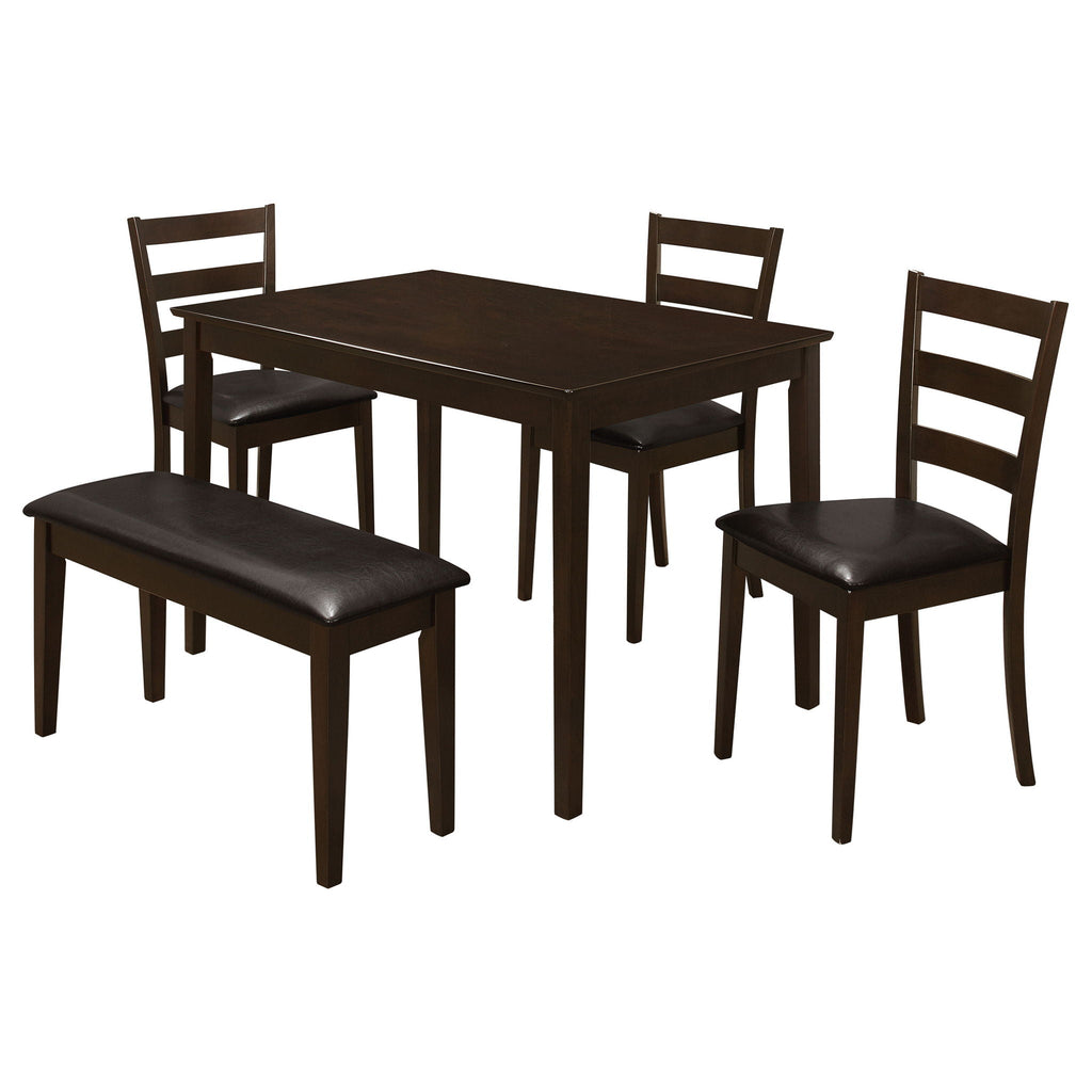 5 Piece Dining Set with Rectangular Table and Bench - Cappuccino