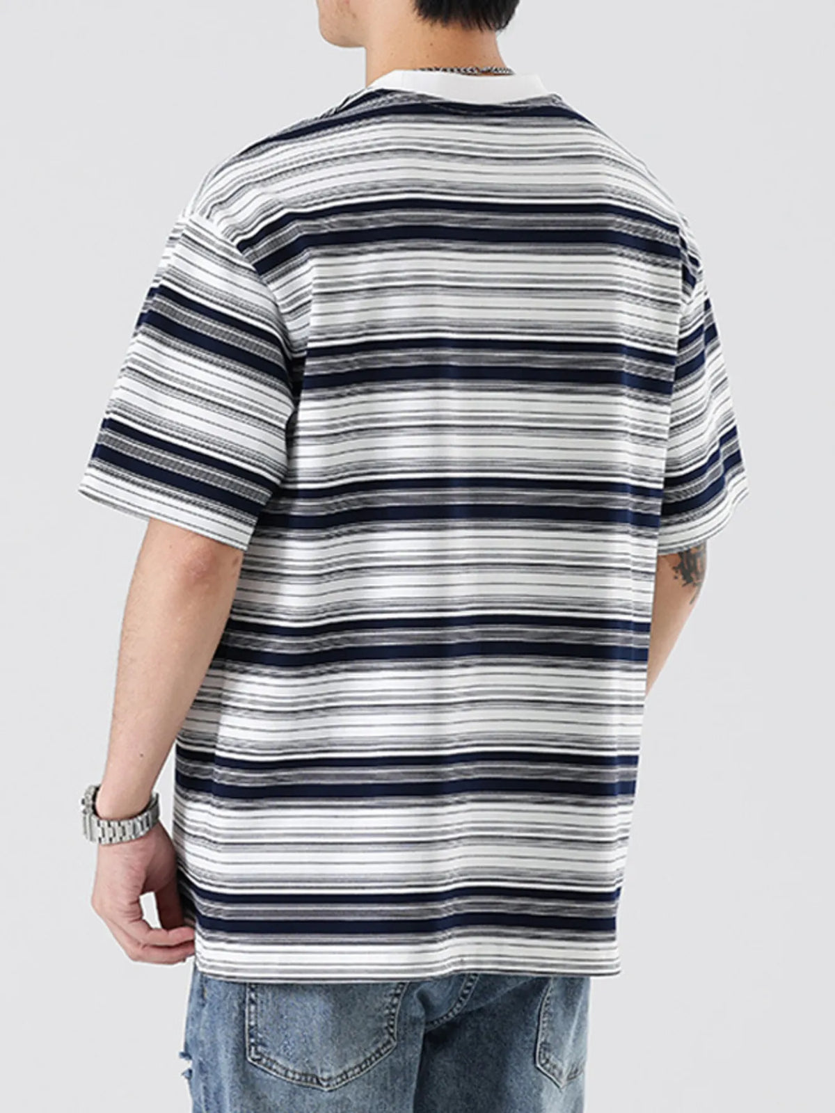 Men's Plus Size Relaxed Fit Striped Crew Neck T-Shirt