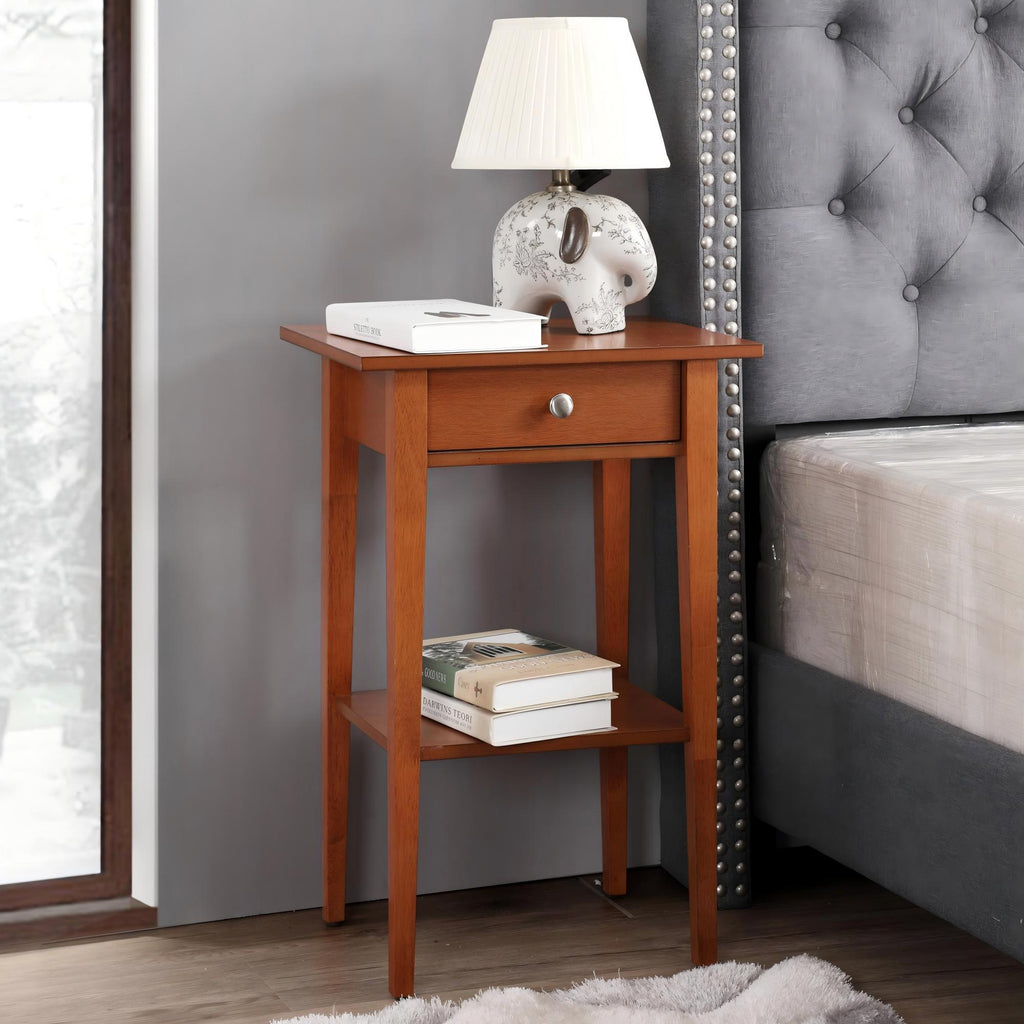 Wood Nightstand with Drawer and Shelf - Multiple Colors
