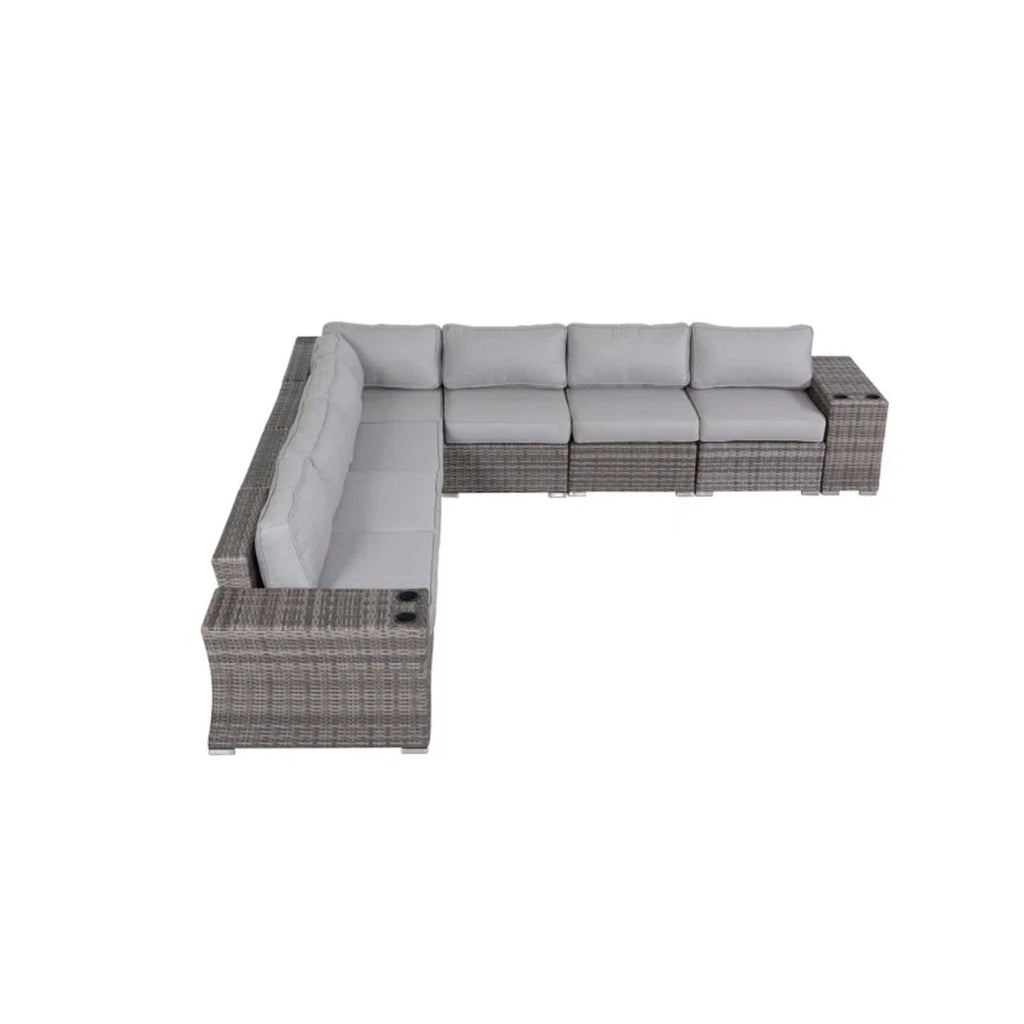 Rattan Sectional Sofa Set with Cushions - Gray, Dark Brown, or Beige