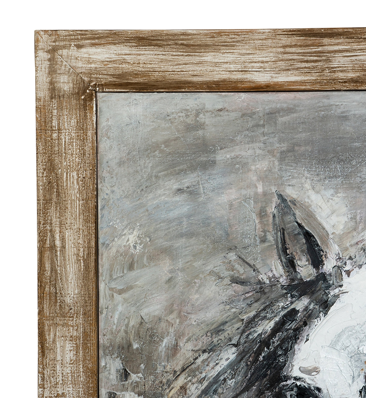 Hand-Painted White Horse Wall Art with Rustic Fir Frame - Multicolor