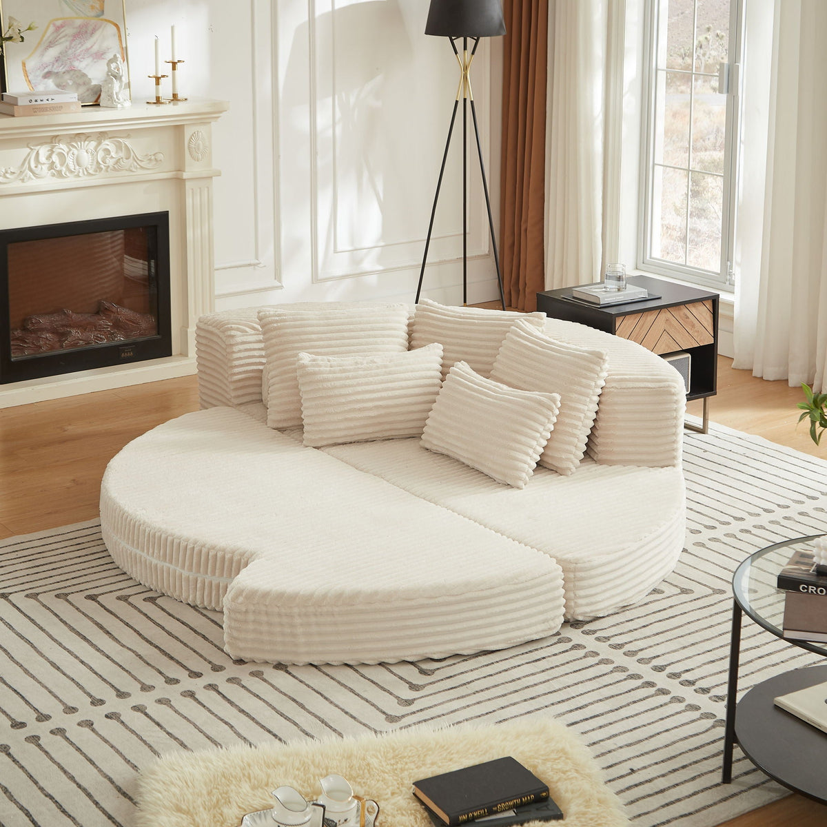 Semi Circular 2 In 1 Sofa Bed with Neck Pillow - Beige, Black, or Dark Green