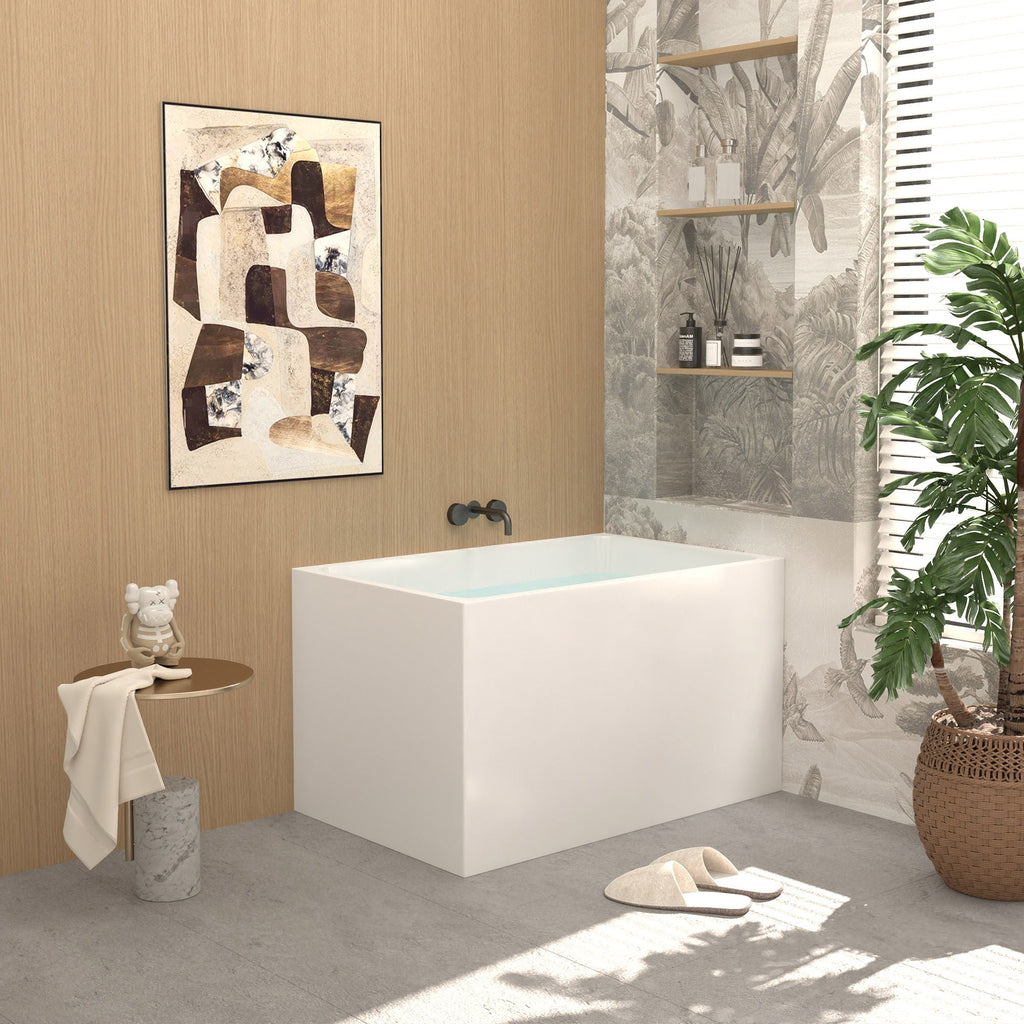 Gloss White Freestanding Bathtub with Drain – Rectangular Shape