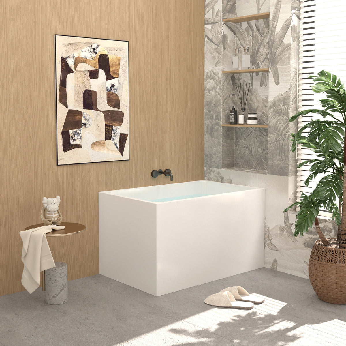 Gloss White Freestanding Bathtub with Drain – Rectangular Shape