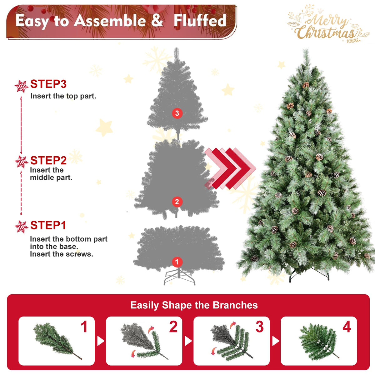 9Ft Christmas Tree with Pine Cones and Realistic Branches - Green