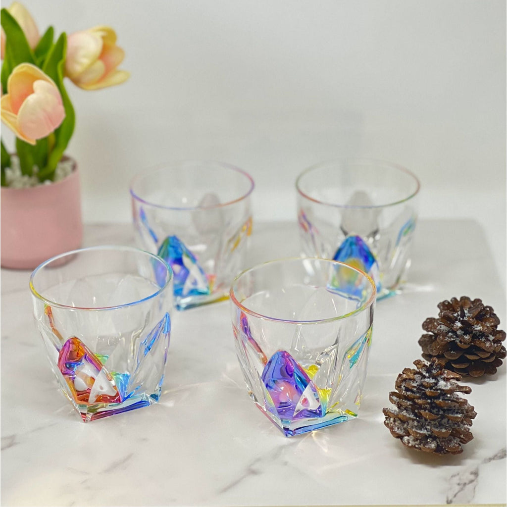 Rainbow Diamond Acrylic Cocktail Glasses Set of 4 with BPA-Free Plastic - Clear