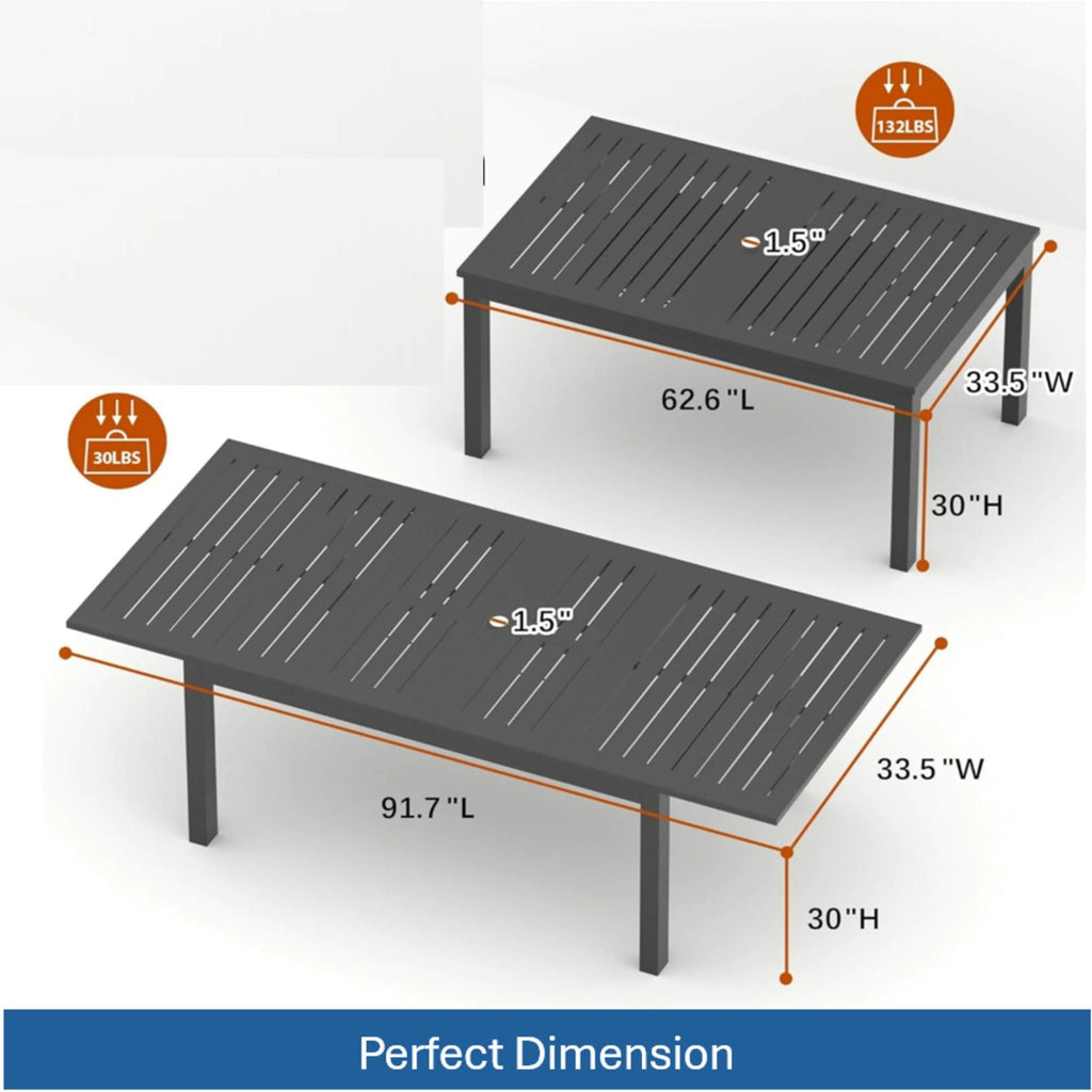 Extendable Outdoor Dining Table with Slatted Top - Gray