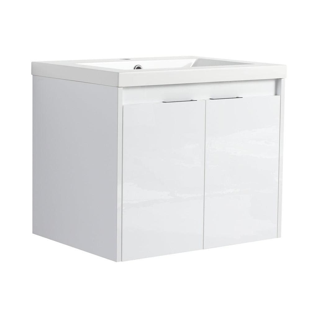 24" Bathroom Vanity with Resin Sink and Soft Close Doors - White