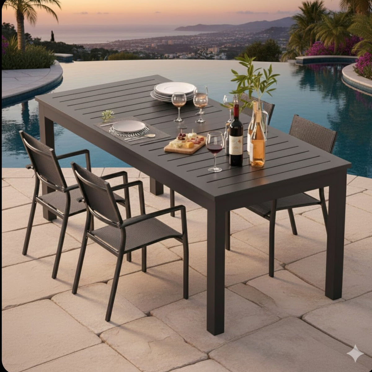 Extendable Outdoor Dining Table with Slatted Top - Gray