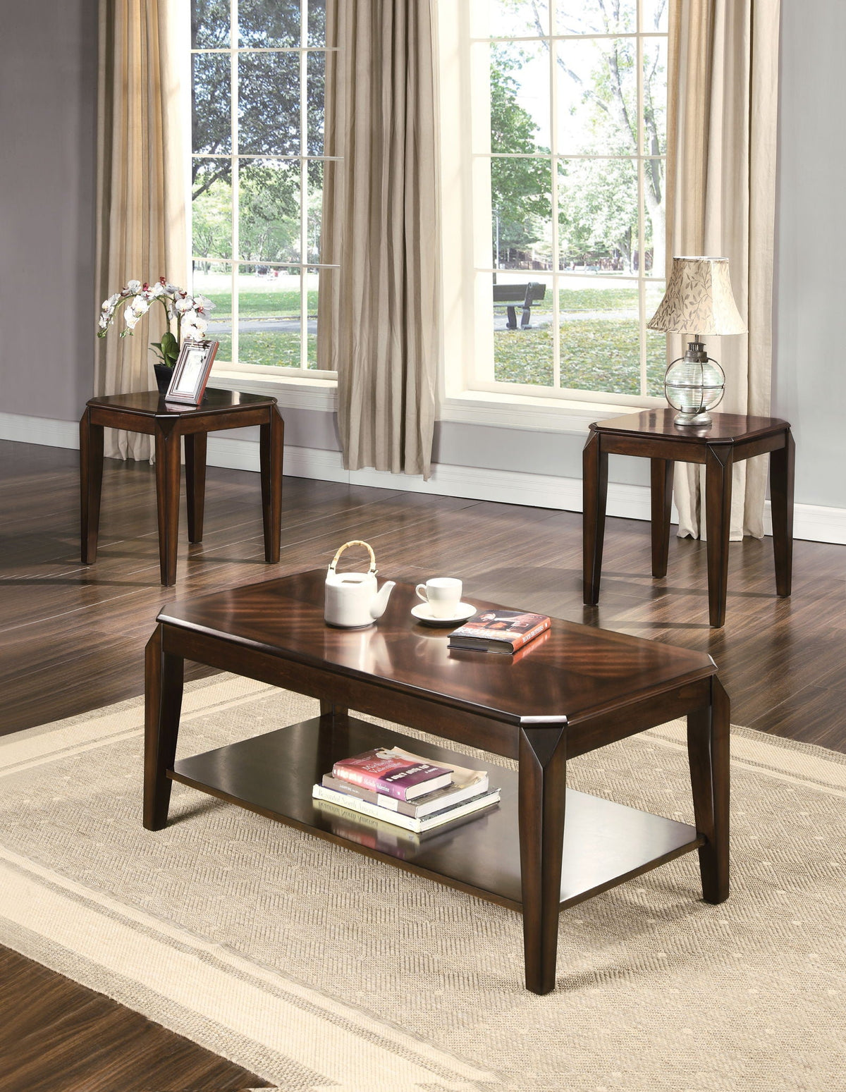 Docila 3-Piece Walnut Table Set with Parquet Tops - Dark Brown