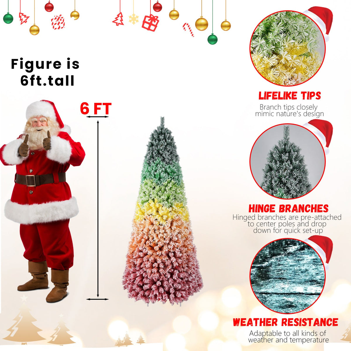 7.5ft Rainbow Gradient Flocked PVC Christmas Tree with Sturdy Metal Stand - Multi-Color