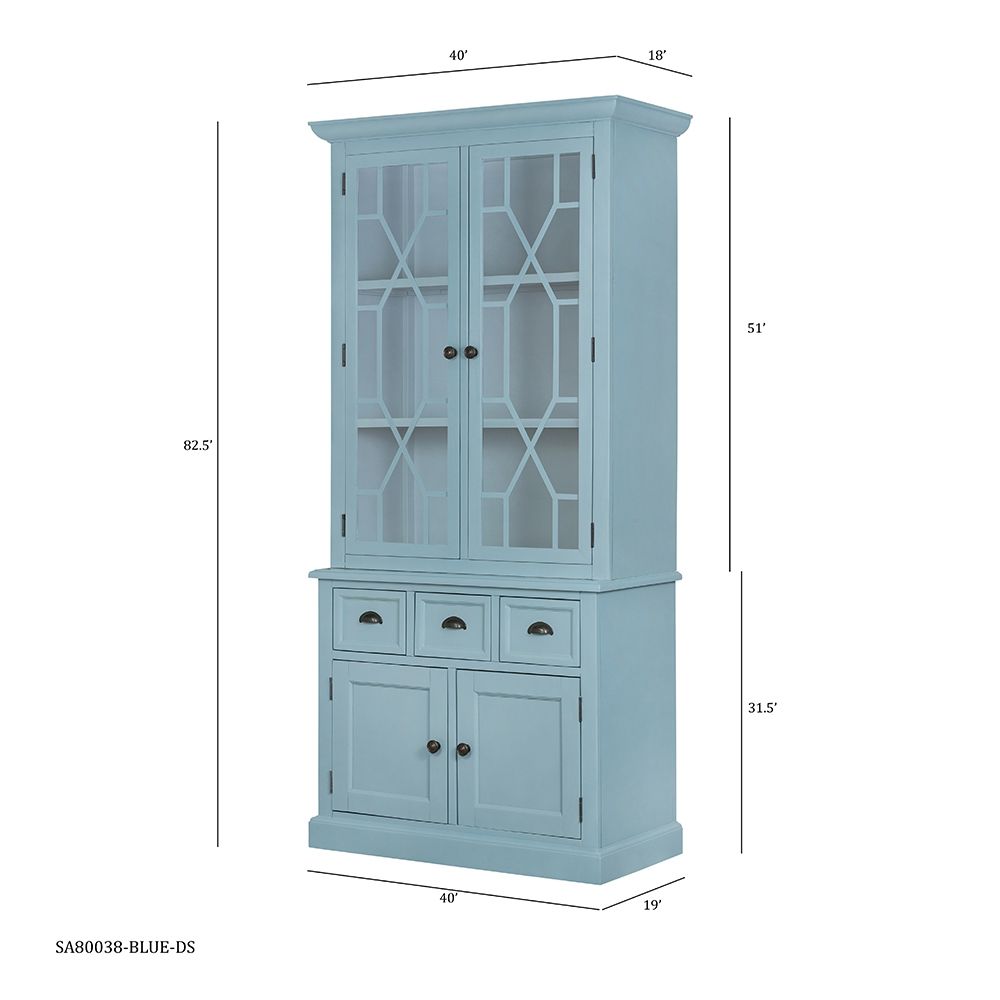 Solid Acacia Wood Accent Cabinet with Glass Doors - Light Blue or Light Brown