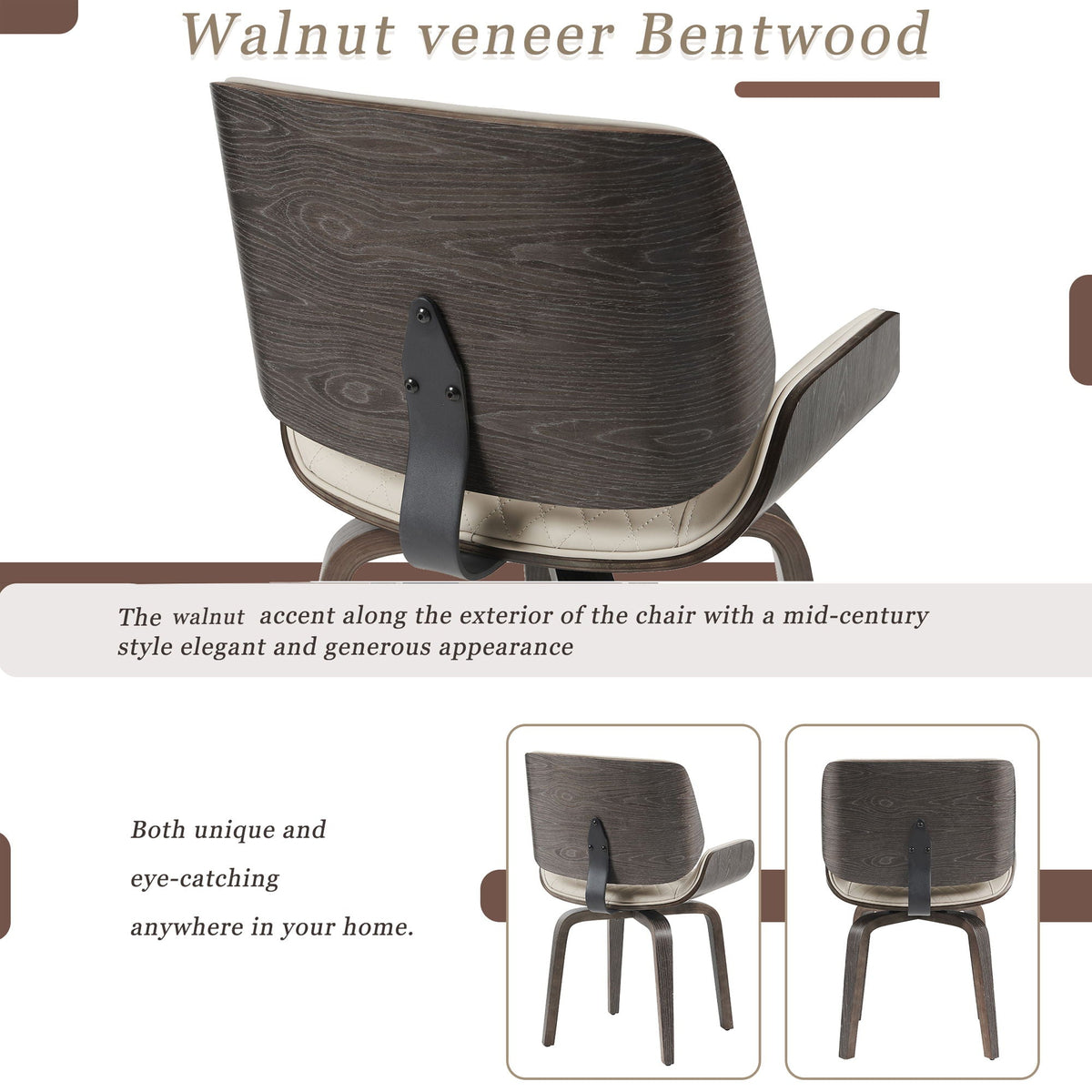 Mid Century Modern Dining Chair Set with 360° Swivel - Beige