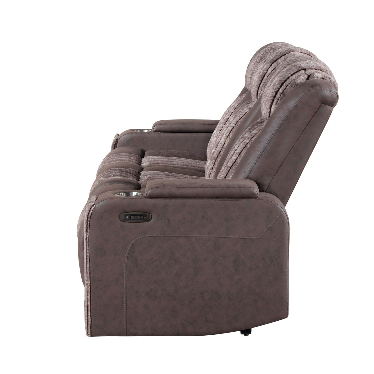 Power Reclining Sofa with Power Headrest and Drop Down Table - Black, Dark Brown, or Dark Gray