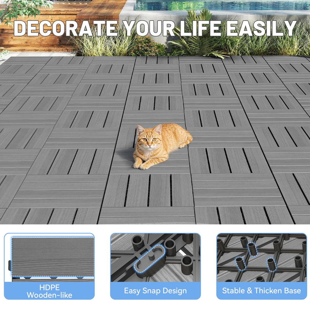 44 Pcs Interlocking Deck Tiles with All-Weather Waterproof HDPE - Dark Grey