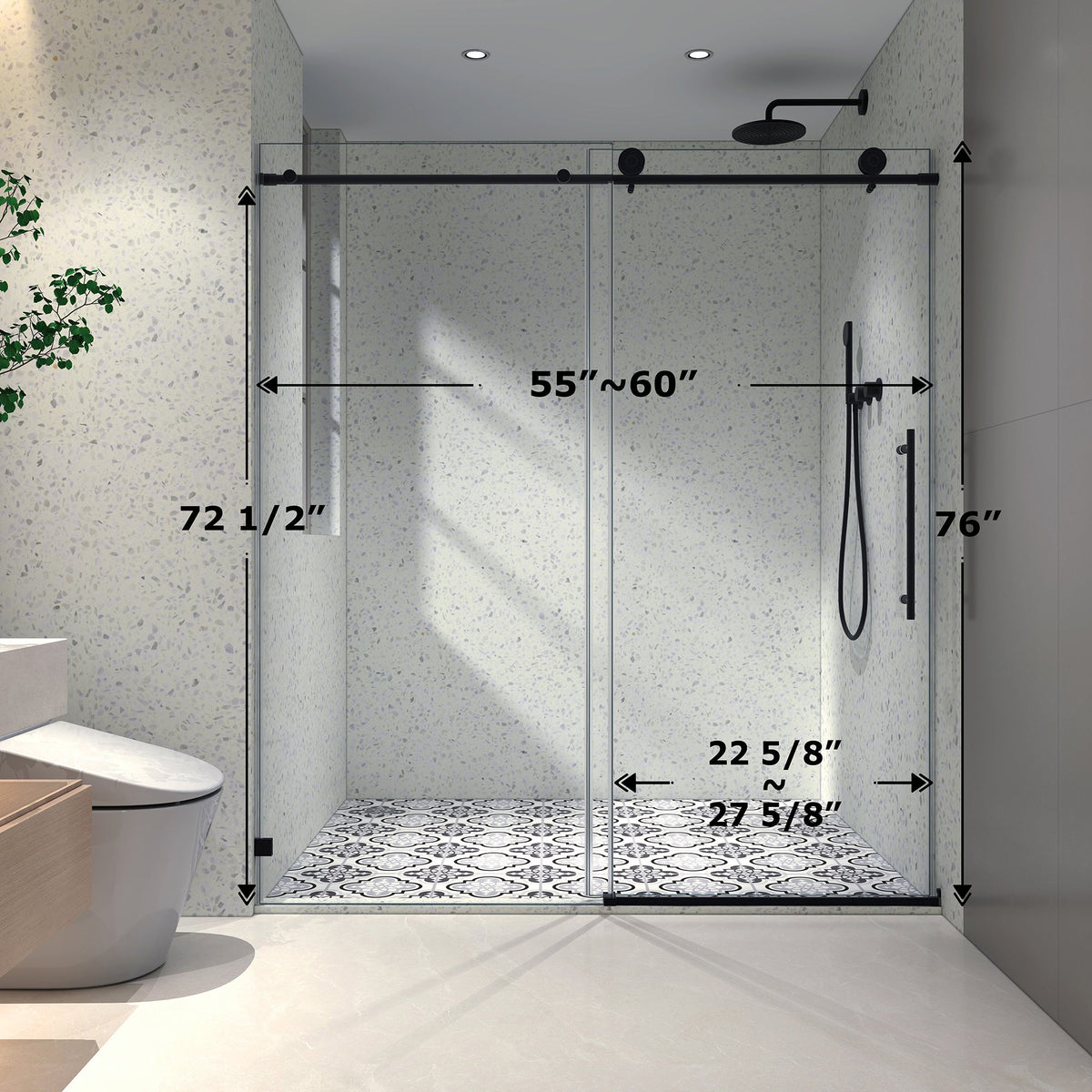 Matte Shower Door with Soft-Closing Function - Matte Black