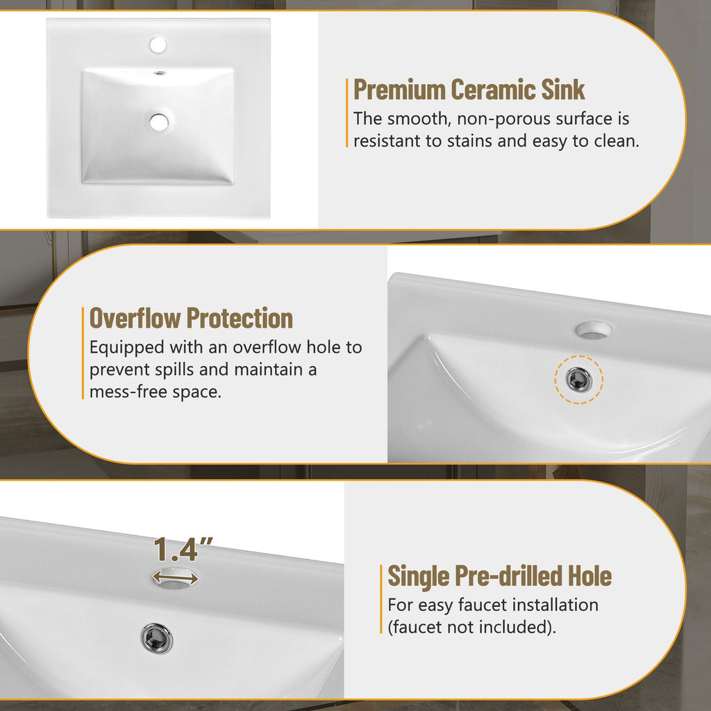 Elegant Bathroom Vanity with Ceramic Sink and Soft-Close Door - Multiple Colors