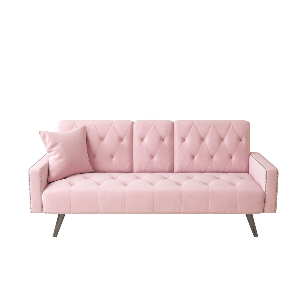 Sofa Bed with Nail Head Trim and Cup Holders - Pink