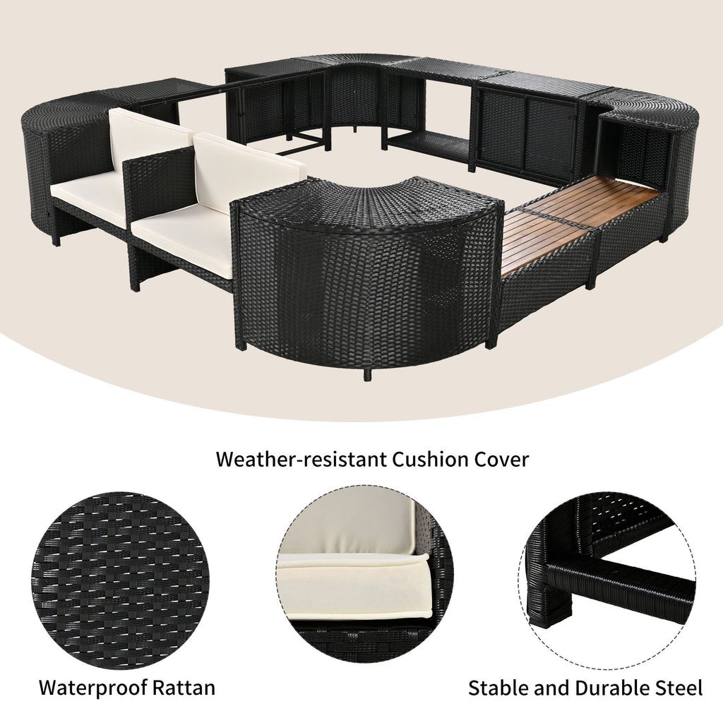 Spa Surround Outdoor Rattan Sectional Sofa Set with Storage - Dark Gray or Beige