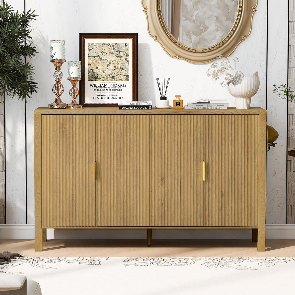 Modern Stripe Door Storage Cabinet with Adjustable Shelves - 57.5" Wide