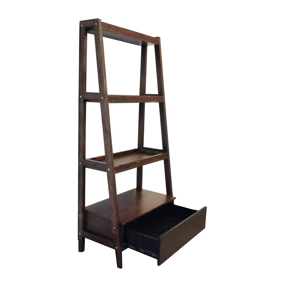 Natural Wood Ladder Bookcase with Sturdy Construction - Brown