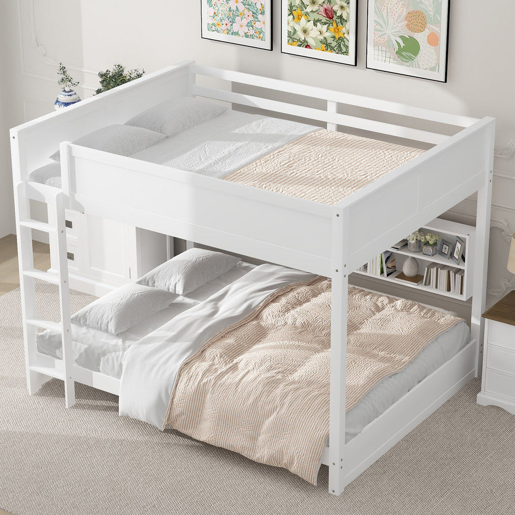 Queen Bunk Bed with Storage Cabinets and USB Ports - Dark Brown or White