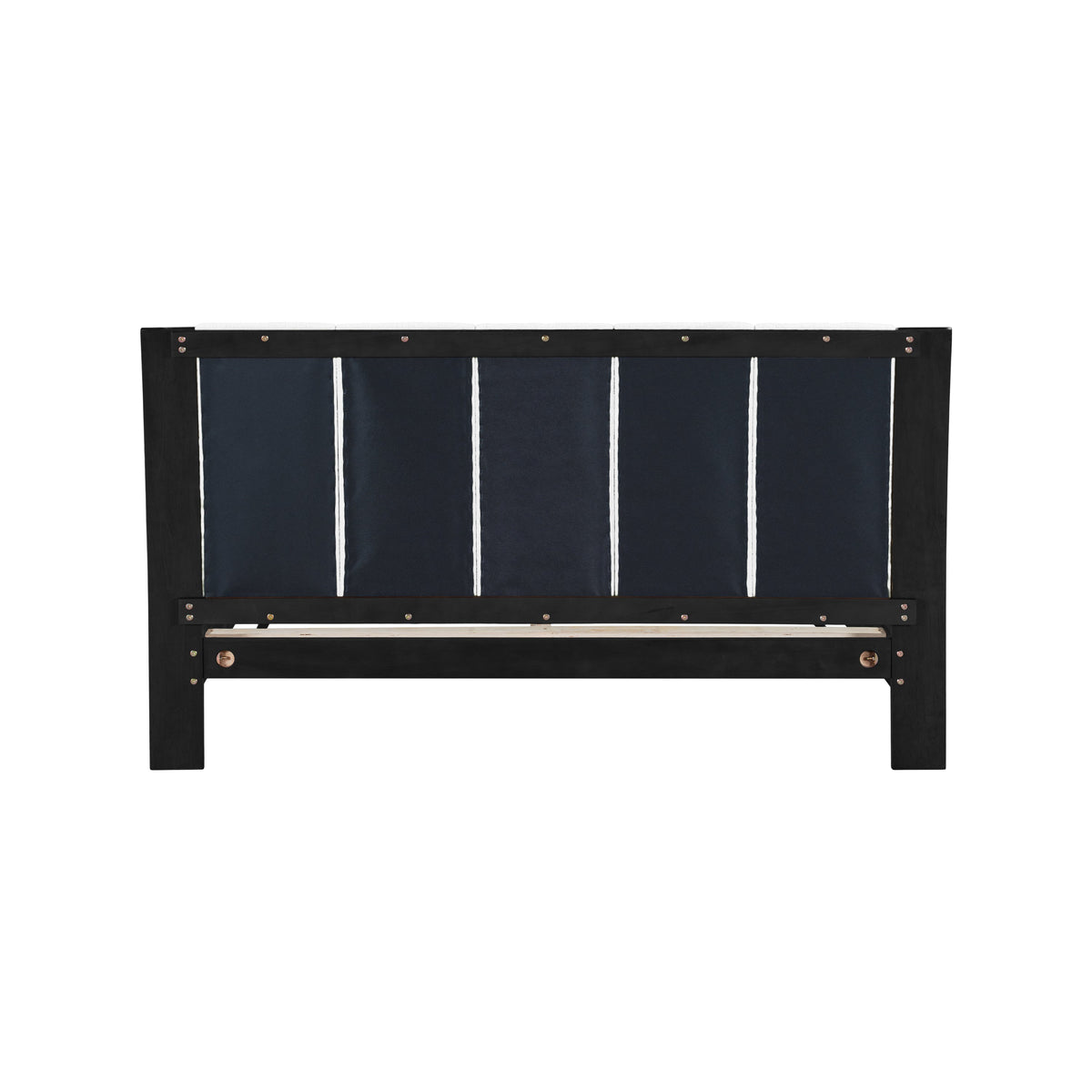 Queen Size Bed Frame with Upholstered Headboard - Black & White Pine