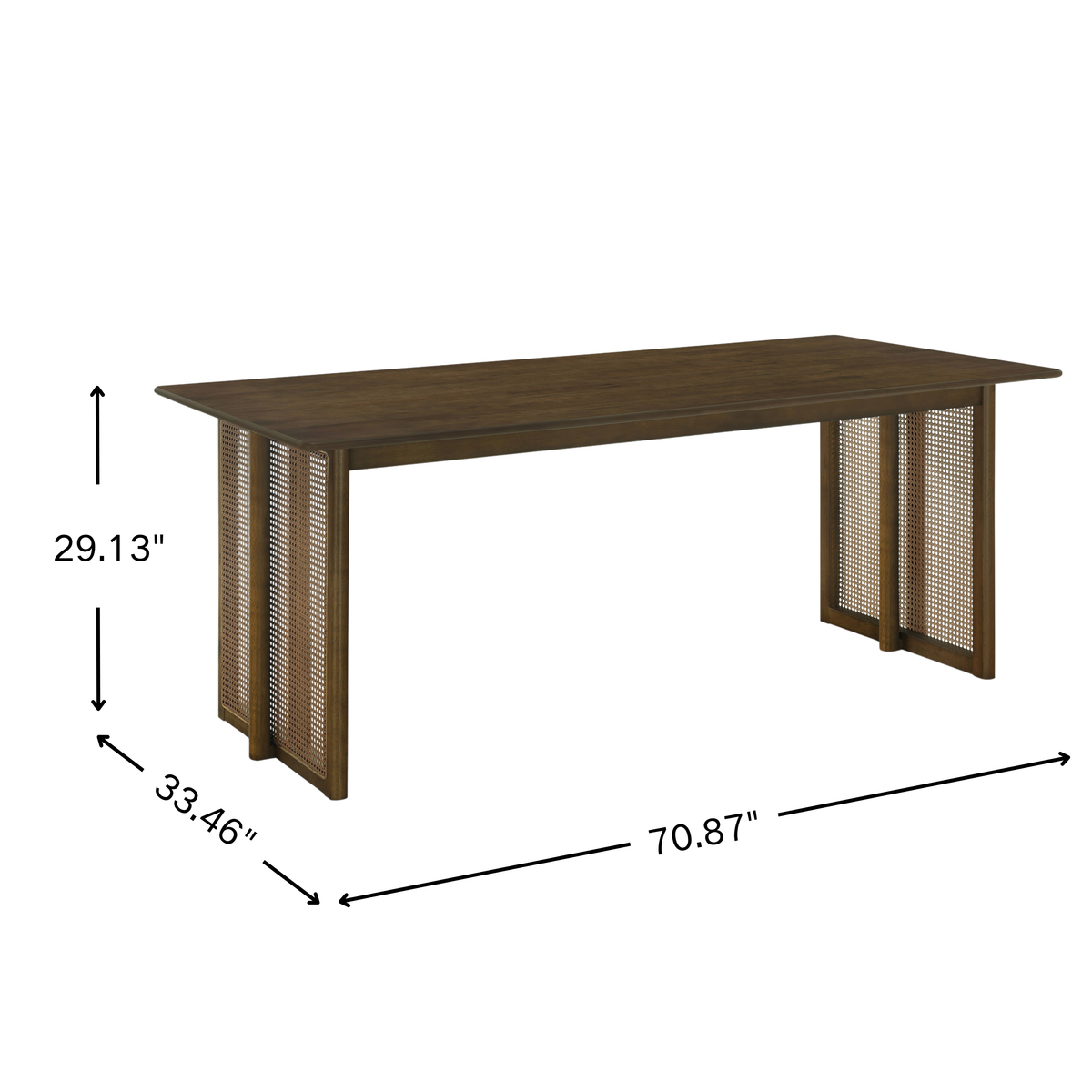 Walnut Rubber Wood Dining Set with Plastic Rattan Accents - Walnut