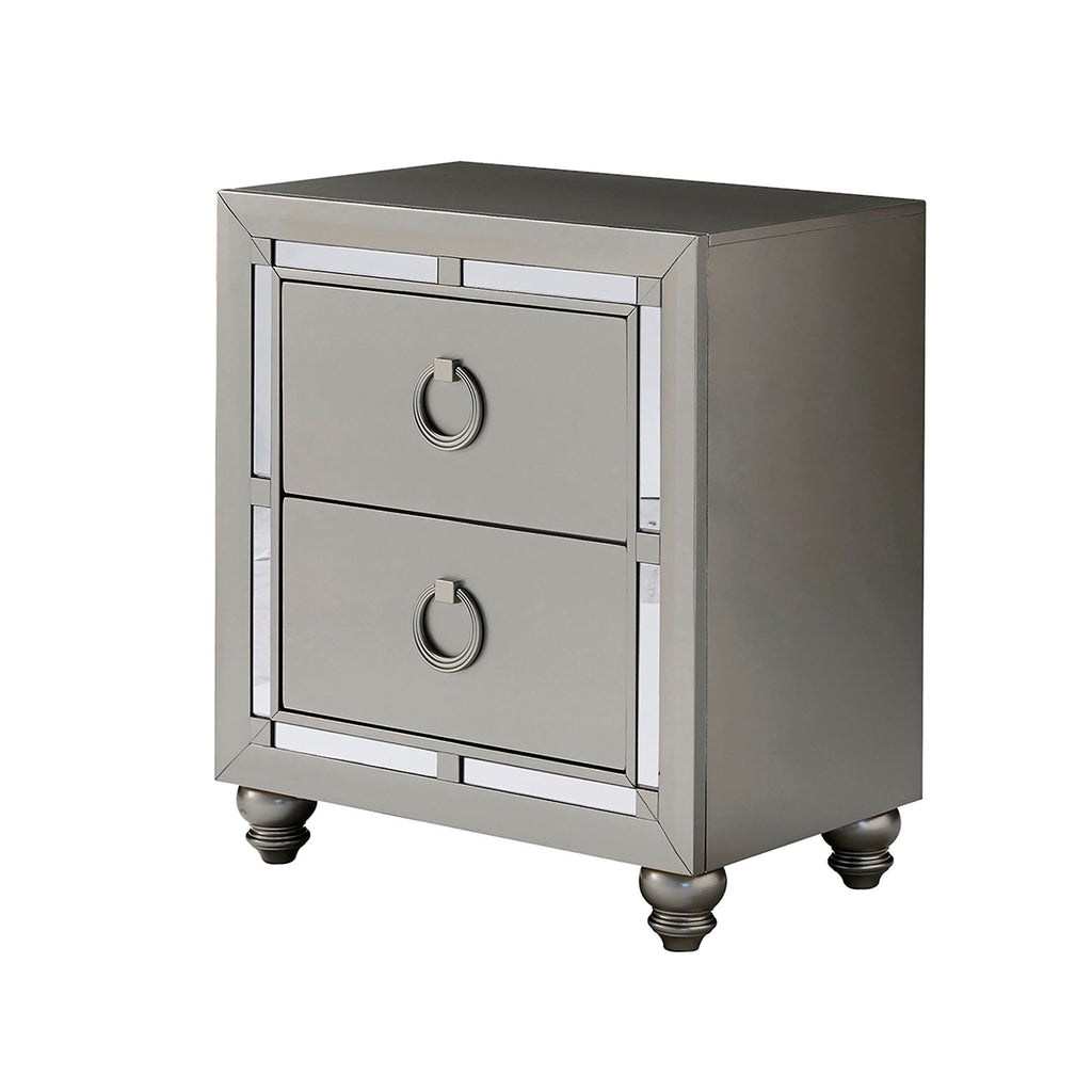 Gemstone Silver Nightstand with Mirror Accents - Chloe