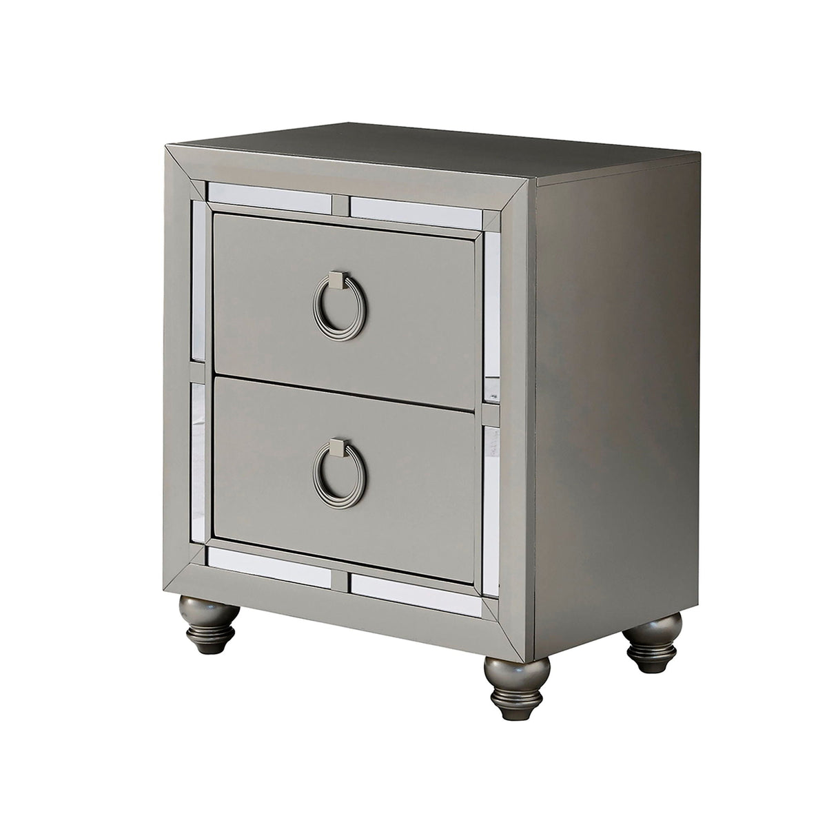 Gemstone Silver Nightstand with Mirror Accents - Chloe